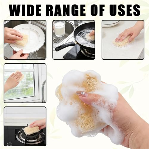 10Pcs Kitchen Sponges - Natural, Reusable and Eco-Friendly - Loofah Sponges for Dishes,Pots, Pans, Tableware Everyday Cleaning - Cleaning Sponge for Kitchen, Bathroom, Household