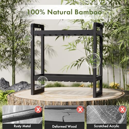 AmazerBath Bamboo Over The Toilet Storage Shelf - 2-Tier Bathroom Organizers and Storage Shelves, 2 in 1 Dual Stable Above Over Toilet Bathrooms Shelf Home Storages Rack for Small Bathroom, Black - color: Black, size: 2-Tier