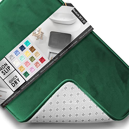 Clara Clark Bathroom Rugs, Velvet Memory Foam Bath Mat, Non-Slip, Machine Washable Bath Rugs - Dries Quickly, Ultra Soft Plush Bath Mats for Bathroom, 20 x 32, Hunter Green - color: Hunter Green, style: 20 x 32