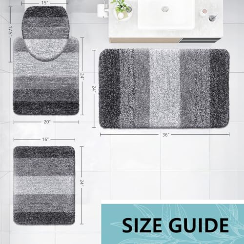 Arotive Microfiber Bathroom Rugs Sets 4 Piece with Extra Soft Absorbent Bath Mats, Machine Wash Dry U-Shaped Contour Rug and Toilet Lid Cover for Bath Tub, Toilet and Shower, Grey - color: Grey, size: 36" X 24" + 24" X 16" + 24" X 20" + 17.5" X 15"