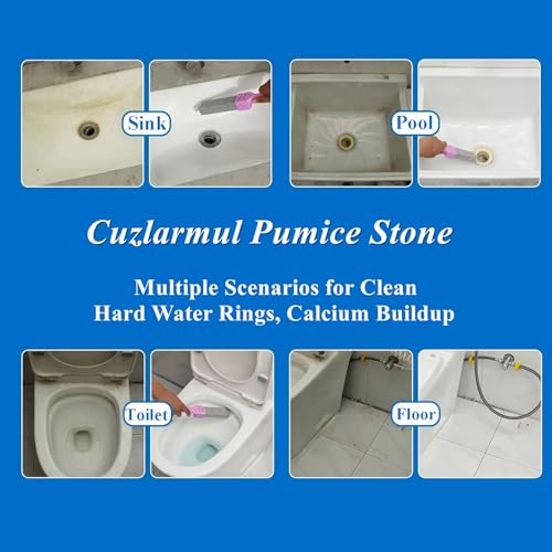Pumice Stone Toilet Bowl Cleaner with Handle, Pumice Sticks Pumice Scouring Pad Powerfully Remove Hard Water Ring, Calcium Buildup, Cleaning Pool, Toilet, Kitchen Sink, Grill, Bathtubs, 5 Pack Blue