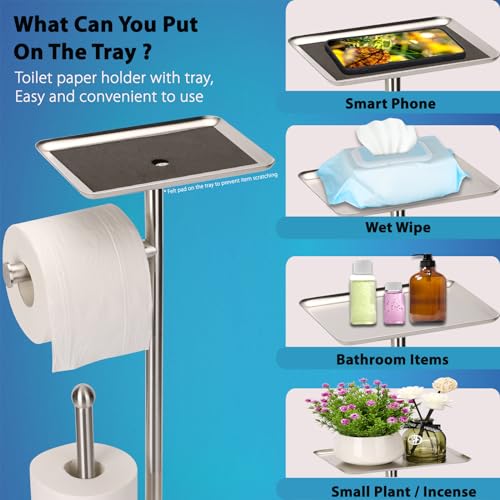 Noonext Toilet Paper Holder with Shelf, Freestanding Toilet Paper Stand with Tray for Small Items, Toilet Paper Holder Freestanding, Storage Space for 4 Extra Toilet Paper Rolls (Brushed Nickel) - color: Brushed Nickel