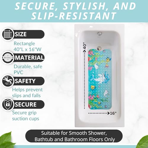 ENKOSI Bath Mat Long 40x16 – Non-Slip Bathtub Mat with Secure Suction Cups & Drain Holes with Fun Dolphin Design - Bathroom Shower Mat for Tub for Kids and Toddlers (Bath Dolphin) - color: Dolphin Print