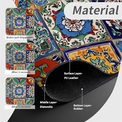 Kitchen Sink Splash Guard，Colorful Mexican tile Faucet Mat Sink Gadgets-Super Absorbent Fast Drying Mat Drip Catcher for Kitchen, Bathroom,Sink Mat, Dish Drying Mat, Bathroom(15" X 5.5" ) - color: Colorful Mexican tile