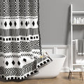 AOFOTO Bohemian Shower Curtain Black and White Geometric Design Shower Curtains with Black Tassel Boho Pattern Shower Curtains for Bathroom Waterproof Fabric Bath Curtain Sets with Hooks 48x72 Inches - color: Black Stripe, size: 48"W x 72"L (Pack of 1)
