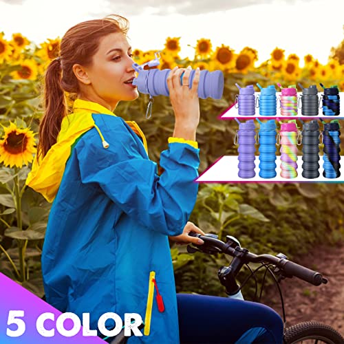 CHENGU 5 Pcs Collapsible Water Bottles 16 oz Portable Foldable Water Bottles Silicone Leak Proof Travel Water Bottle Reusable Sports Water Bottle with Metal Clip for Camping Hiking Travel (Colorful) - color: Colorful
