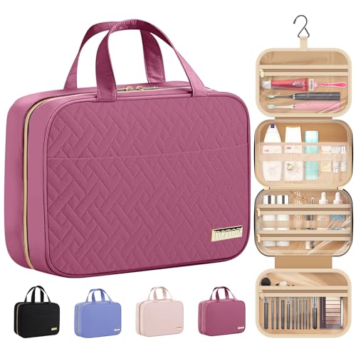 HOTOR Travel Toiletry Bag - Hanging Toiletry Bag for Women & Men, Makeup Bag/Big Comparment, Waterproof for Travel Accessories, Travel Essentials, Medium, Rosewood-Pink - color: Rosewood-Pink, size: Medium