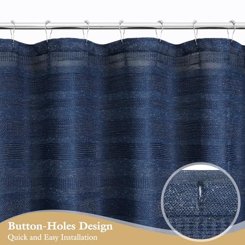 Small Stall Boho Farmhouse Shower Curtain with Tassel, Linen Bohemian French Country Chic Bathroom Shower Curtain Set, Modern Striped Textured Shower Curtain 36x72 - Navy Blue - color: Navy, size: 36"W x 72"L (Pack of 1)