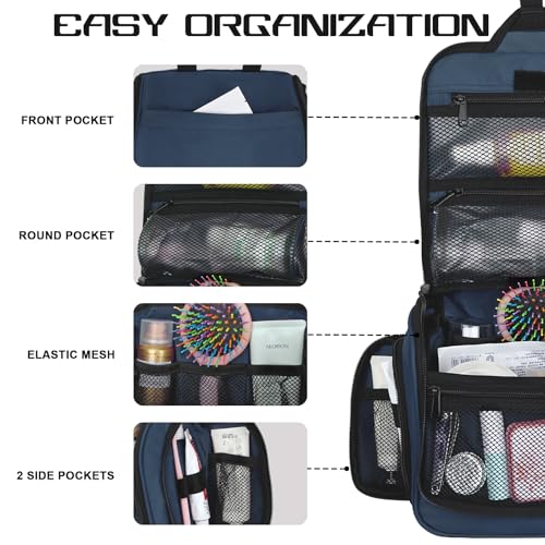 Goloni Hanging Toiletry Bag, 10 Compartments Water-Resistant Makeup Bag with 360° Spinning Metal Hook, Large Travel Cosmetic Organizer for Men & Women, Blue (7.05oz) - color: Blue