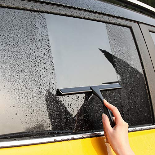 HIWARE All-Purpose Shower Squeegee for Shower Doors, Bathroom, Window and Car Glass - Black, Stainless Steel, 12 Inches - color: Black, size: 12-Inch