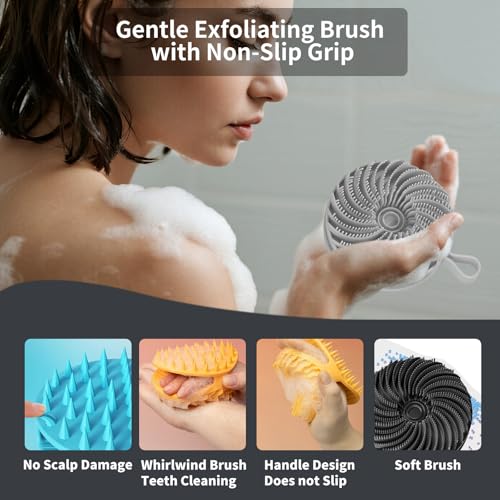 2 Pcs Larger Silicone Body Scrubber&Scalp Massager Hair Growth,Dual Sided Dual-Use,Exfoliating Body Scrubber,Wet&Dry Brush for Hair Massager Scalp,Silicone Shower Scrubber (Black and Gray) - color: Black and Gray