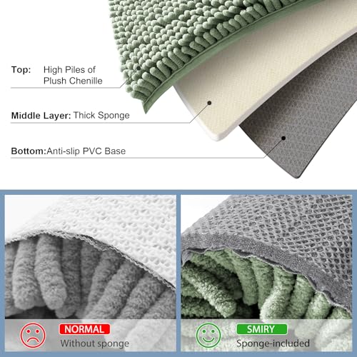 Smiry Luxury Chenille Bathroom Rugs 47x17, Extra Soft and Absorbent Shaggy Bath Mat, Machine Washable, Non-Slip Plush Carpet Runner for Tub, Shower, and Floor, Home Decor Accessories, Sage Green - color: Sage Green, size: 47'' X 17''