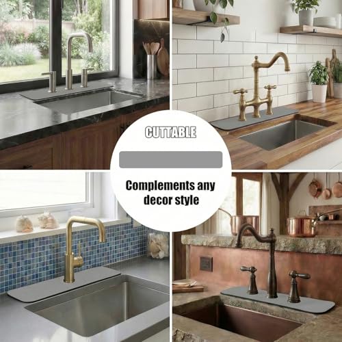 Customizable Kitchen Sink Faucet Mat: 24"Lx4"W Absorbent Splash Guard | Non-slip Fabric Rubber Mat, Cut to Fit Oval Rectangle Square Faucet & 2,3,4 Holes Irregular Sink with Soap Dispenser Air Gap - size: 24''Lx4''W