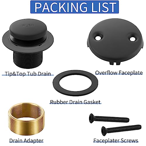 Matte Black Bathtub Drain Tip-Toe Tub Trim Set with Two-Hole Overflow Faceplate Bathroom Tub Drains Replacement Conversion Tub Drain Kit Assembly with Universal Fine & Coarse Thread - color: Matte Black