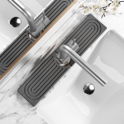 Stone Faucet Mat for Kitchen Sink - Quick Dry Diatomite Sink Splash Guard, Prevents Moisture Buildup & Water Stains, Water Absorbing Stone Tray for Bathroom Countertop (Dark Gray, 20" x 4") - color: Dark Gray, size: 20" x 4"
