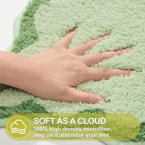 ORTIGIA Small Green Scalloped Bath Mat, Cute Plush Microfiber Scallop Bathroom Rugs Non Slip Washable Quick Dry Absorbent, Bathmat Carpet for Shower Stall Vanities Kitchen Floor Entrance, 17x24 - color: Light Green, size: 1'5" X 2'(rectangular)