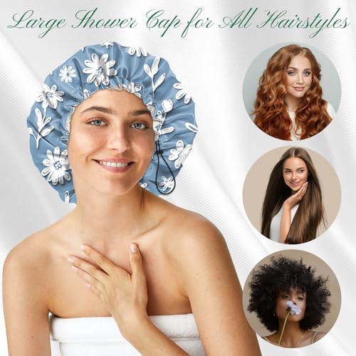 2 PCS Shower Cap Waterproof Double Layer Elastic Adjustable Reusable Hair Bath Caps for Girls Women Cute Aesthetic-Butterfly Flowers - color: G14-Butterfly Flowers