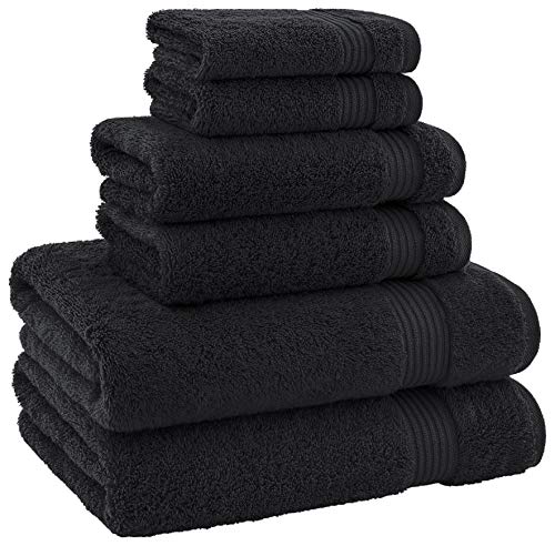 American Bath Towels 100% Cotton 6 Piece Turkish Towel Set, Ultra Soft Absorbent Bathroom Towels, 2 Bath Towel 2 Hand Towels 2 Washcloths, Black - color: Black, size: 6 Piece Towel Set XL