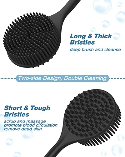 Manmihealth Silicone Back Scrubber (Thick Bristles) & Bath Glove & Face Brush Set (3PCS), Super-Exfoliating & Lathering Body Scrubber, Shower Brush, Face Scrubber Combination, with a Free Hook (Black) - color: Black, size: Thick Bristles Set