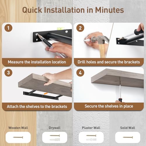 RALGEND Floating Shelves for Wall, 31.5" Long Wall Shelf Set of 3 with Invisible Brackets, 7.9" Width Hanging Book Shelves Farmhouse Home Decor for Bathroom, Living Room, Bedroom, Greige 8301BJP3BG - color: Greige, size: 31.5 Inches