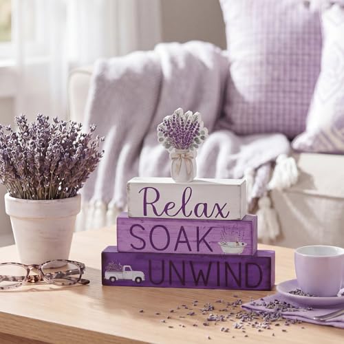 Cinnvoice 4 Pcs Lavender Bathroom Decor Farmhouse Bathroom Decoration Relax Soak Unwind Table Centerpiece Gift for Christmas Valentines Back to School - style: Lavender Relax Soak Unwind