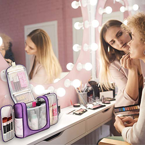 Freegrace Extra Large Hanging Toiletry Bag for Men and Women - Water-Resistant Nylon Travel Bathroom Organizer for Cosmetics, Makeup, and Toiletries - color: Wild Violet