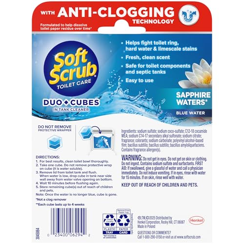 Soft Scrub In-Tank Toilet Cleaner Duo-Cubes, Sapphire Waters, 4 Count - size: 4 Count (Pack of 1)