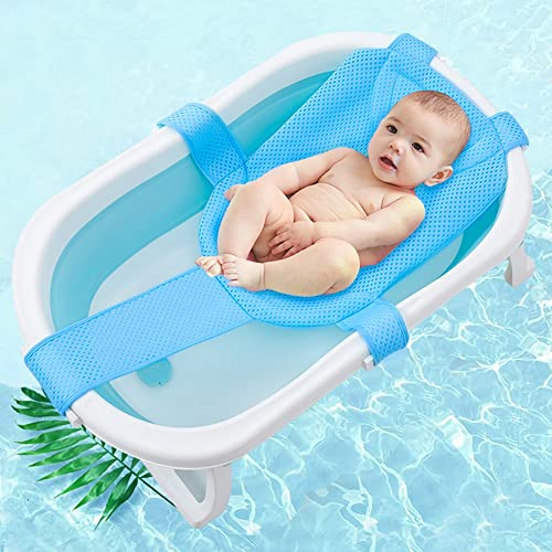 Baby Bath Seat Support Net Newborn Bath Cushion Pad Anti-Slip Infant Bathtub Sling Shower Mesh Mat Soft Bath Net Bath Pillow Adjustable Shower Pad for 0-18 Months Light Blue - color: light blue