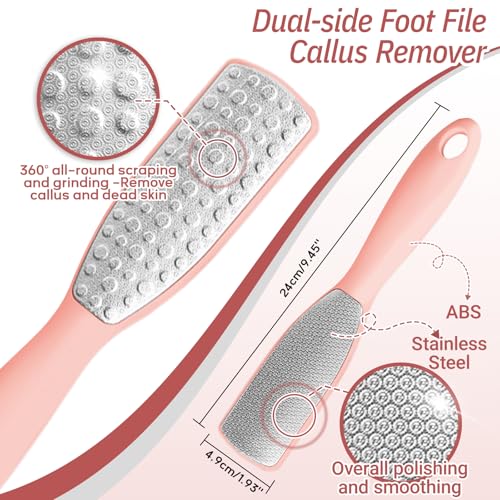 New Foot Brush & Foot Files Set(3PCS), 3-in-1 Foot Scrubber with Long Handle, 10.2’’-27.5’’Adjustable Foot Scrub Brush and 2 Upgrade Foot File Callus Remover, Gift-Box Packed(Pink+2*Foot File) - color: Pink Kit04