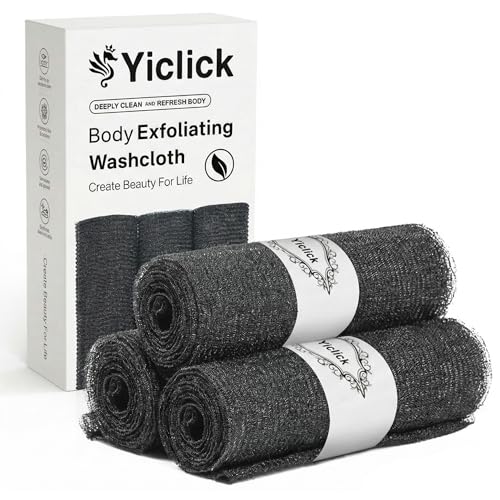 Yiclick Exfoliating Washcloth Towel- Exfoliating Body Scrubber Exfoliator, Back Scrubber for Shower Bath, Exfoliate Rags Wash Cloths, Loofah Lufa Sponge, Body Scrub & Exfoliation Women Men - color: Coal