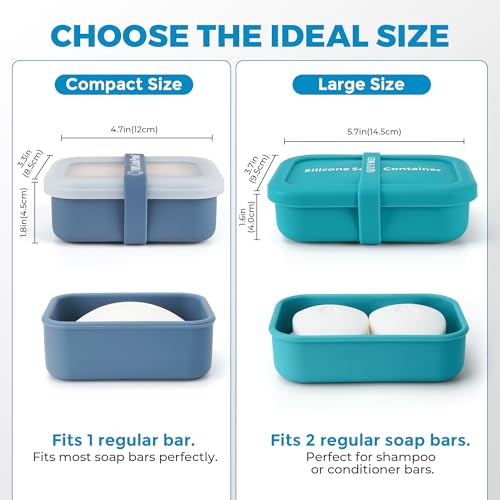 Compact Leakproof Travel Soap Case with Lid & Silicone Strap - Portable Draining Soap Bar Holder for Gym, Bathroom, Camping - Lightweight Silicone Soap Dish Container (Blue) - color: Blue