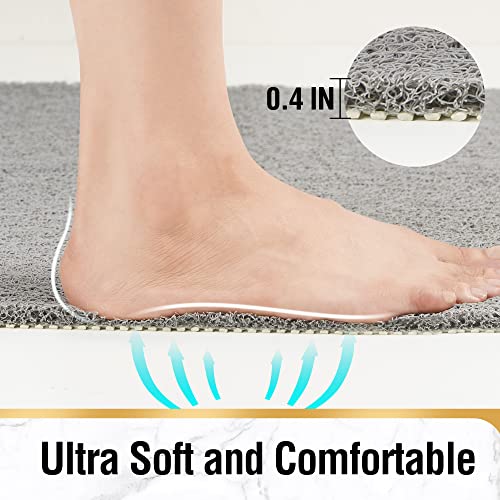 HITSLAM Non Slip Bathtub Mat 40 x 28 Inch, Extra Long Bath Mat for Tub, Soft PVC Loofah Shower Floor Mat with Drain, Quick Drying Bathroom Tub Mat for Wet Area, Without Suction Cup, Grey - color: Grey, size: 40" x 28" (Rectangular)