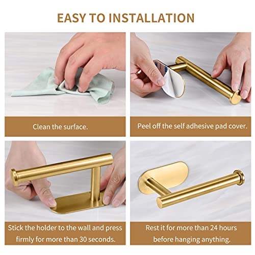 LAYUKI Toilet Paper Holder,Gold,Wall Mount, Upgraded Adhesive Toilet Roll Holder,no Drilling,Bathroom/Rv/Washroom,SUS 304 Stainless Steel,Rustproof (Gold, 1 Piece) - color: Gold, size: 1 Piece