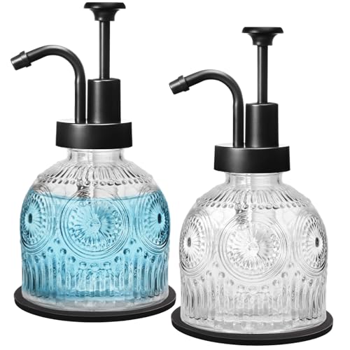 SheeChung Vintage Soap Dispenser, Kitchen Dish Soap Dispensers with Pump Mat, Glass Hand Soap Dispenser for Bathroom, Liquid, Lotion, Refillable, Rustic Farmhouse Decor-Clear (Black Pump, 2 pk) - color: Clear-black Pump-2 Pack