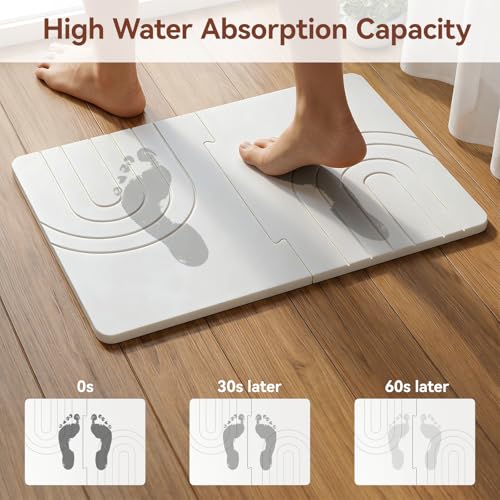 Luxspire Stone Bath Mat, Quick Drying Diatomaceous Earth Bath Mat for Bathroom, Large Bathroom Rug Non Slip, Water Absorbing Shower Pad, Stone Drying Pad for Kitchen Counter, 24 x 16 in, White - color: D-white