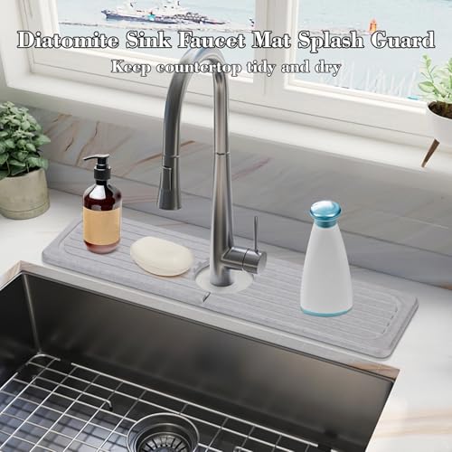 Stone Faucet Mat for Kitchen Sink, 23.6" Diatomite Drying Stone Kitchen Sink Mat Super Absorbent, Kitchen Sink Splash Guard, Sink Stone Quick Dry Around Faucet for Kitchen Bathroom Counter - size: 3.9" x 23.6"