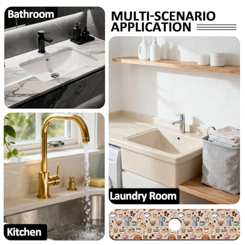 2 Pcs Kitchen Sink Splash Guard Faucet Mat Various Drinks Pattern Faucet Mat for Sinks coffee Graffiti Absorbing Drying Mats for Kitchen Bathroom, 23.6x5.5inch - color: Various Drinks Pattern