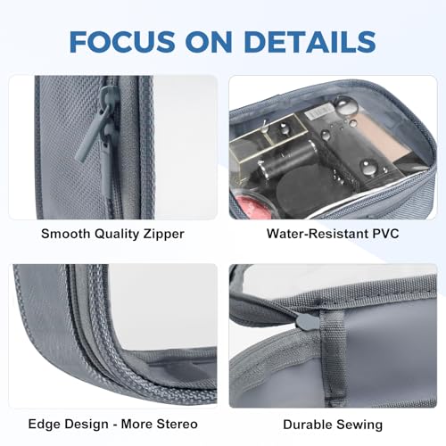 Moyad TSA Approved Toiletry Bag Clear Quart Size Travel Bags Makeup Bag | Large Opening, for Men and Women, Carry on Airline Compliant, Transparent Liquids Pouch, Grey - color: Grey, size: 2 Pack