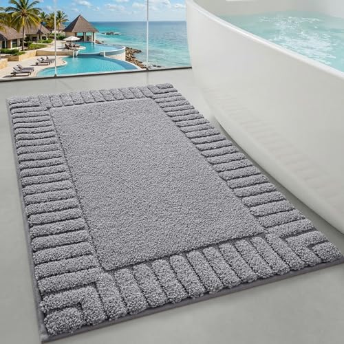 LUMI Bathroom Rugs Non Slip with Rubber Backing, Extra Soft Plush Microfiber Bath Rug Absorbent, Machine Washable Bath Mat Quick Dry for Tub, Shower, Hotel, Dark Grey, 24"x36" - color: Dark Grey, size: 24" x 36"
