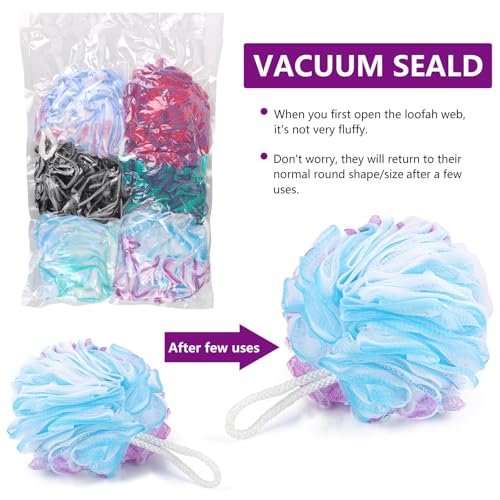 6 Pack Bath Loofah Sponge, 100g/pc XXL Large Mesh Pouf Shower Sponge Exfoliating Body Scrubber Shower Scrunchies