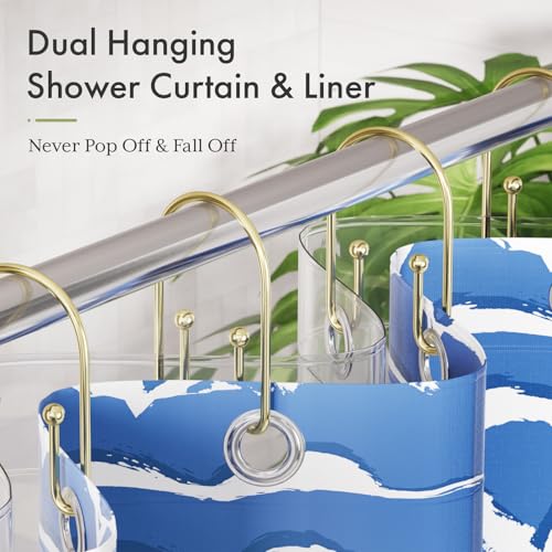 AmazerBath Shower Curtain Hooks, Gold Shower Curtain Hooks Rust Proof, Non-Slip Simple Double Hook Shower Curtain Hooks for Shower Curtain, Sturdy Shower Curtain Rings, 12Pcs - color: Gold, style: Minimalist