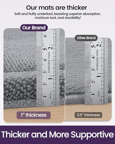 DEXI Memory Foam Bath Mat 36x24, Soft Absorbent Chenille Bathroom Rug, Non Slip Quick Dry Bath Mats for Bathroom, Thick Plush Floor Carpet for Tub Shower, Sink, Light Grey - color: Light Grey, size: 36" X 24" (Rectangular)
