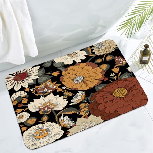 MitoVilla Boho Floral Bathroom Rug, Bohemia Botanical Non Slip, Absorbent Shower Floor Mat, Washable Carpet Floor Mat for Tub, 17" x 24" - color: Boho - Flower03, size: 17" x 24"
