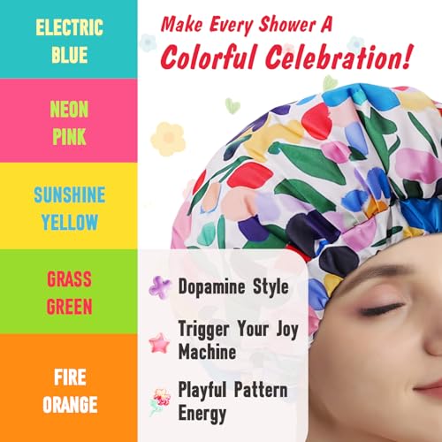 Years Calm Shower Caps for Women Reusable Waterproof, Double-Layer Extra Large Elastic Hair Cap for Shower for Long Hair & Braids, Travel & Home - color: colorful