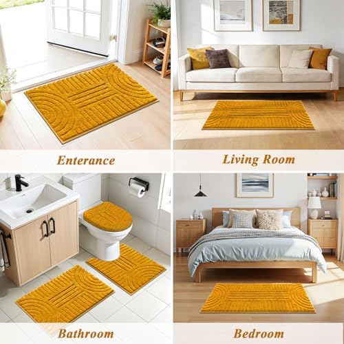 SHACOS Bathroom Rugs Sets 5 Piece Ultra Soft Absorbent Microfiber | Bath Mat with Bath Runner, U Shape Contour Rug, Toilet Lid Cover, Non Slip Machine Washable Carpet for Bedroom, Honey Mustard - color: Honey Mustard