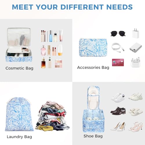 BAGAIL 8 Set Packing Cubes Luggage Packing Organizers for Travel Accessories-Blue paisley - color: Blue paisley, size: 8 Set