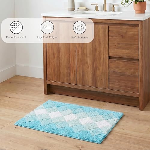 THE BEER VALLEY Set of 2 Albany Bath Rug 21x32/17x24 Inch - Turpuoise | Non Slip Cotton Absorbent Bathmat for Bathroom, Washable Soft Toilet Bathrug - color: Aqua-turq Combo
