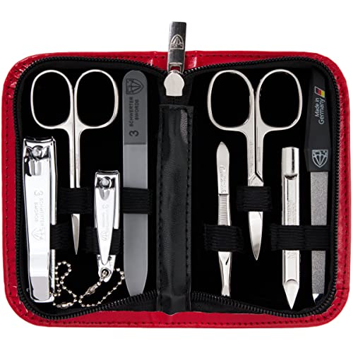 3 Swords Germany - brand quality 8 piece manicure pedicure grooming kit set synthetic leather case red - Made in Germany - color: RED