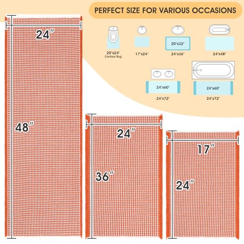 IM HOME Waffle Bath Mat Set 3 Piece Orange & Cream,Woven Modern Bath Rug Mats, Absorbent Non Slip Bath Floor Mat, Soft Washable Boho Bath Rugs with Tassels for Bathroom, Bedroom, Kitchen, Tub - color: Orange & Cream, size: 48′′×24′′+ 36′′×24′′+24′′×17′′