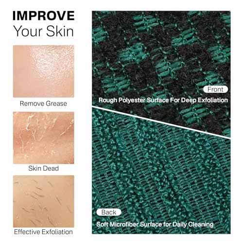 Yiclick Dual-Textured Exfoliating Washcloth Towel - Back Scrubber for Use in Shower Bath, Exfoliating Body Scrubber Exfoliator, Japanese Exfoliate Loofah Lufa Sponge Wash Cloth for Women Men - color: Green
